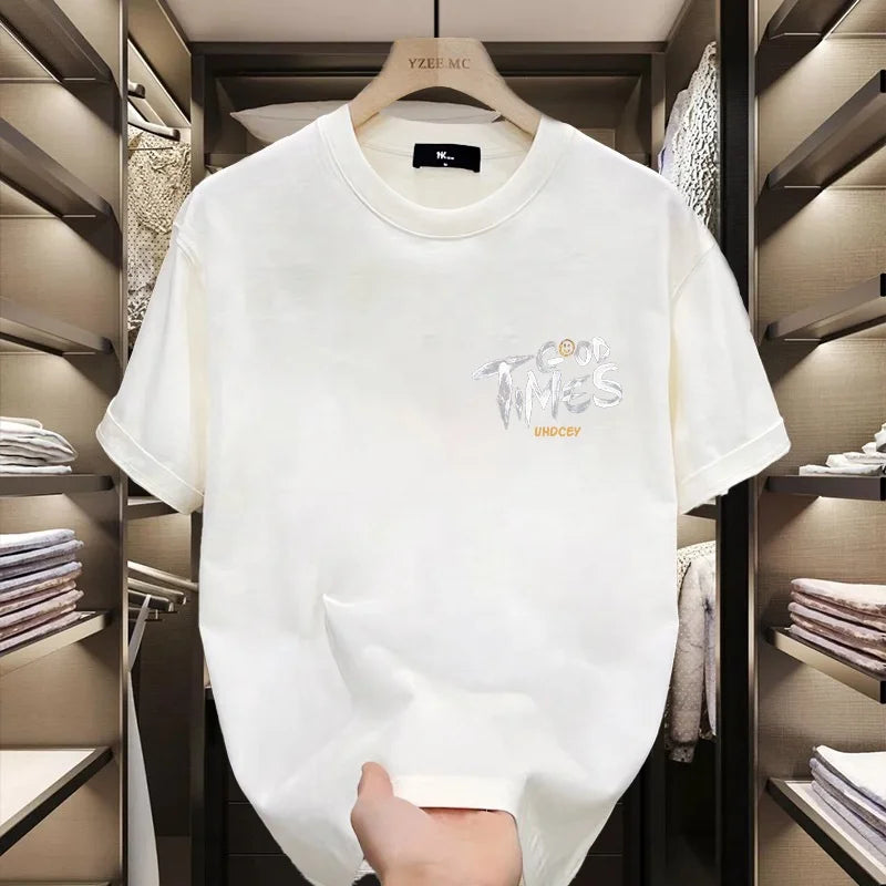 Cotton Heavy Trendy Brand Cotton Printed Men's Short-sleeved T-shirt New Summer Trendy Casual Crewneck T-shirt