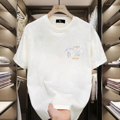 Cotton Heavy Trendy Brand Cotton Printed Men's Short-sleeved T-shirt New Summer Trendy Casual Crewneck T-shirt