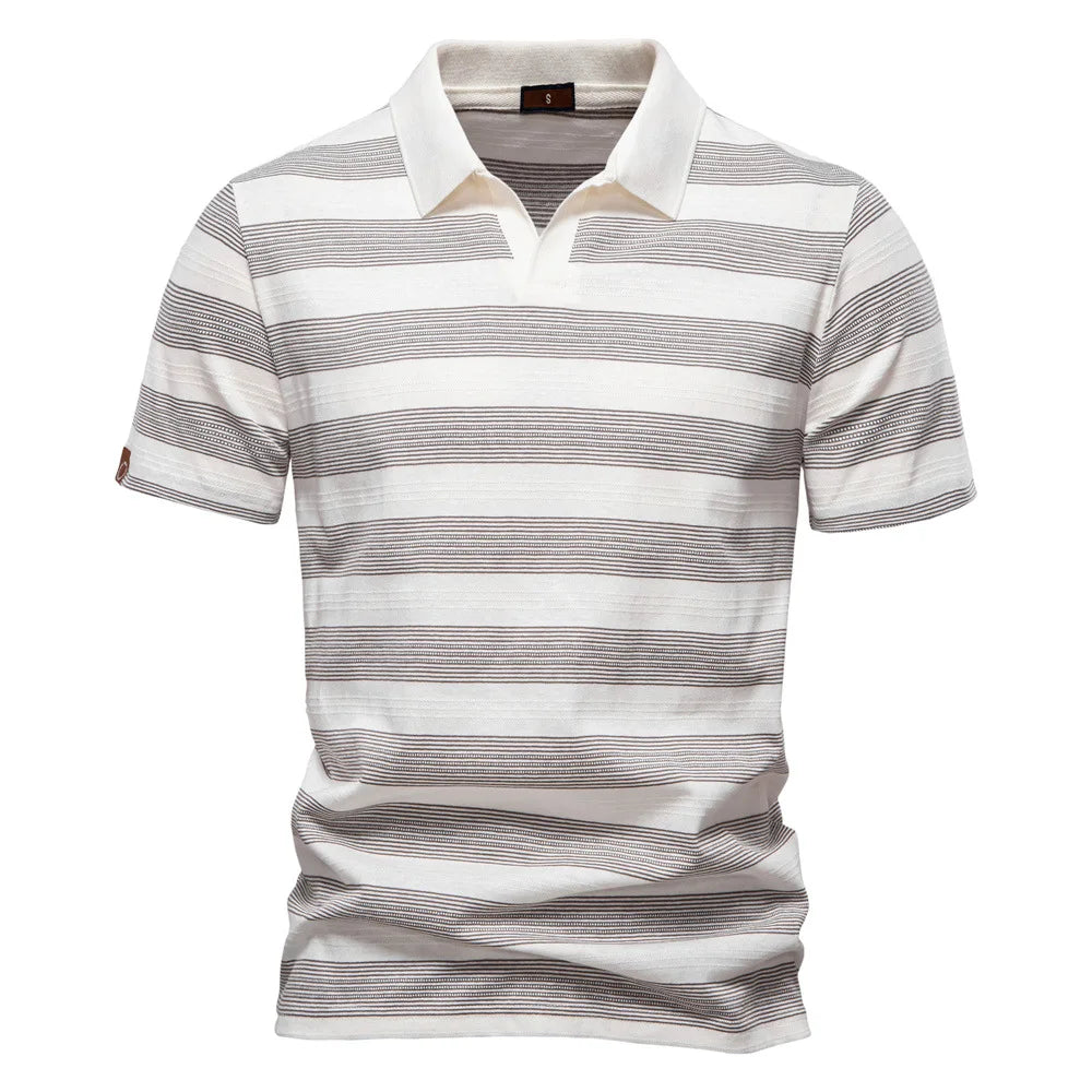 Spring and Summer New Striped Lapel Men's POLO Shirt Fashion Casual Short Sleeve Cotton Polo Men