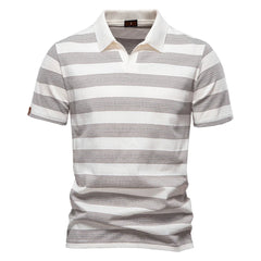 Spring and Summer New Striped Lapel Men's POLO Shirt Fashion Casual Short Sleeve Cotton Polo Men