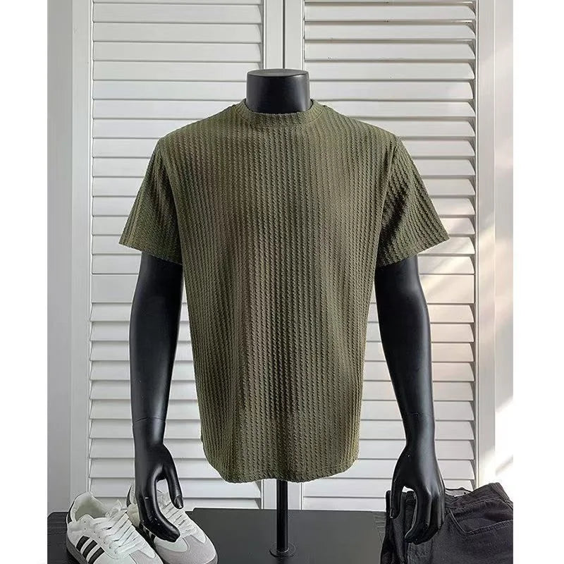 Men's Summer Casual Style Solid Breathable Loose Fit Short-Sleeved Knitted T-Shirt