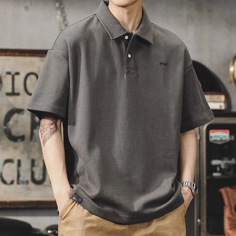 American Style Retro Polo Shirt Men's Summer Simple Men's Loose Large Size Men's Short-sleeved T-shirt Paul Shirt