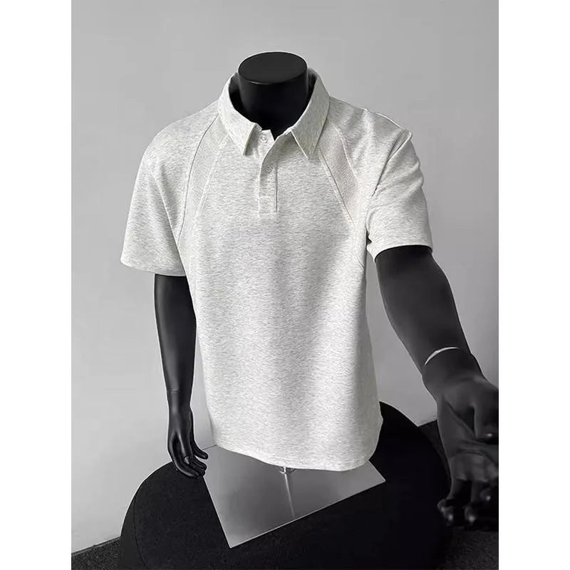 Men's Summer Short-Sleeved for Polo Shirt American Style Heavy-Weight Raglan Top Fashionable Lel Solid Pattern T-Shirt