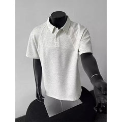 Men's Summer Short-Sleeved for Polo Shirt American Style Heavy-Weight Raglan Top Fashionable Lel Solid Pattern T-Shirt