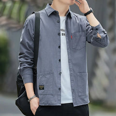 Pockets Button Handsome Turn-down Collar Men's Shirts Spring Summer Thin Fashion Casual Comfortable Loose Men's Clothing