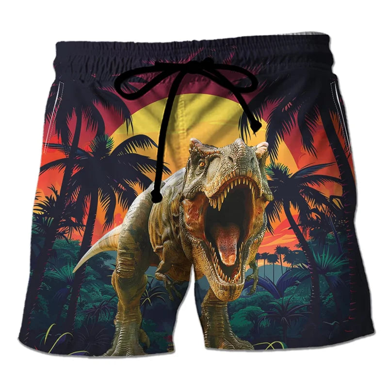 Funny 3D Printing Dinosaur Beach Shorts For Men Street Drawstring Swimming Trunks Men Summer Animal Pattern Surfboard Shorts