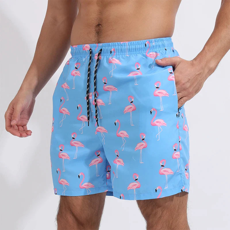 Summer Men's Surfing Swimwear Short Pants Fitness Exercise 2+1 Double Layer Beach Printed Shorts Male Sports Clothing