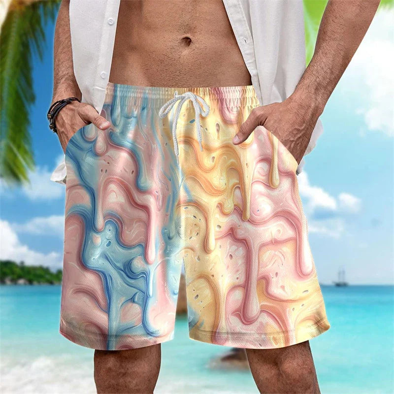 Funny Ice Cream Print Beach Designer Casual Men's Shorts Outdoor Leisure Drawstring Board Shorts Loose Shorts