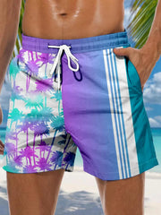 3d coconut tree stripe print men's swimsuit Japanese fish Hawaiian shorts men's summer swim shorts drawstring casual shorts