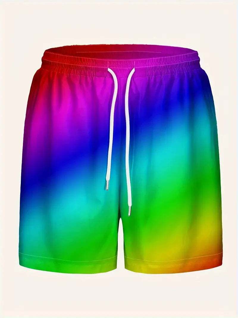 3d Print Rainbow Graphic Short Pants For Men Fashion Street Fashion Breathable Colorful Beach Shorts Vacation Swim Trunks