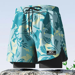 Men Summer Swimming Trucks Elastic Waist Drawstring Printing Swimming Shorts with Supportive Compression Liner Pockets Printing Swimming TrucksL-4XL