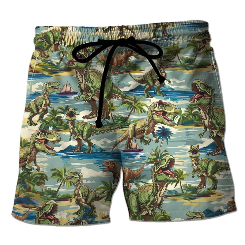 Funny 3D Printing Dinosaur Beach Shorts For Men Street Drawstring Swimming Trunks Men Summer Animal Pattern Surfboard Shorts