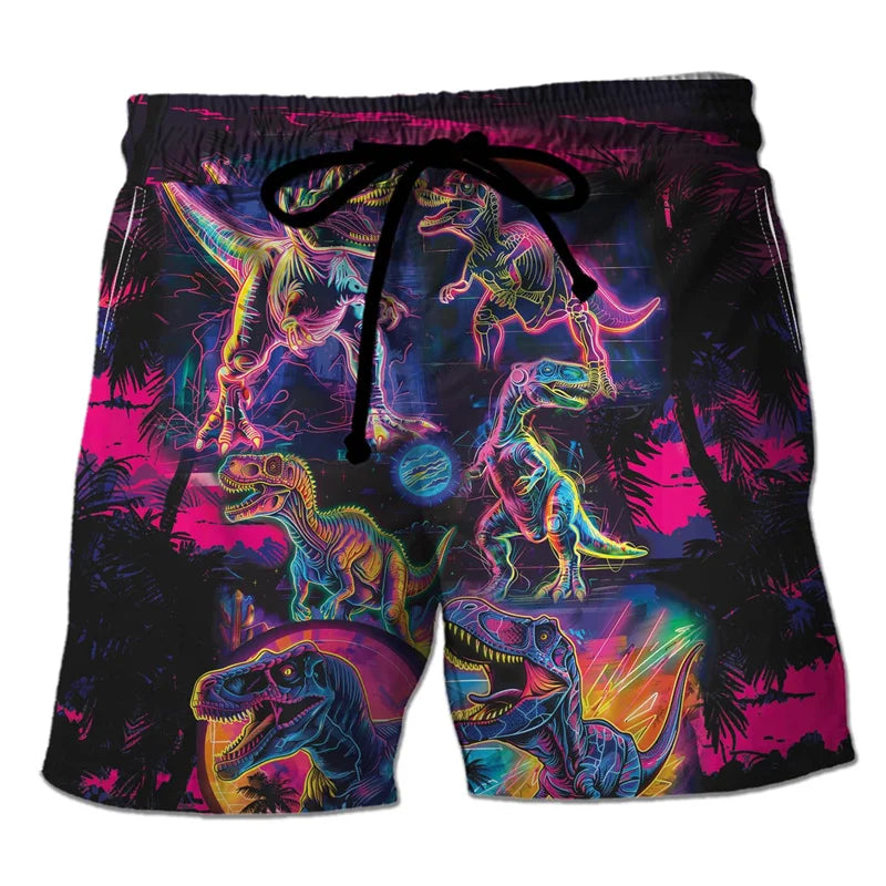 Funny 3D Printing Dinosaur Beach Shorts For Men Street Drawstring Swimming Trunks Men Summer Animal Pattern Surfboard Shorts
