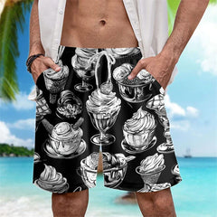 Funny Ice Cream Print Beach Designer Casual Men's Shorts Outdoor Leisure Drawstring Board Shorts Loose Shorts