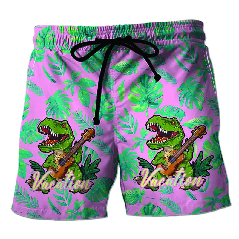 Funny 3D Printing Dinosaur Beach Shorts For Men Street Drawstring Swimming Trunks Men Summer Animal Pattern Surfboard Shorts