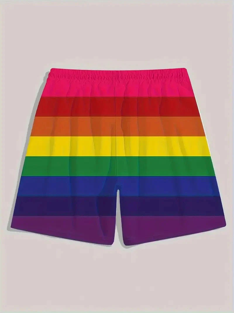 3d Print Rainbow Graphic Short Pants For Men Fashion Street Fashion Breathable Colorful Beach Shorts Vacation Swim Trunks