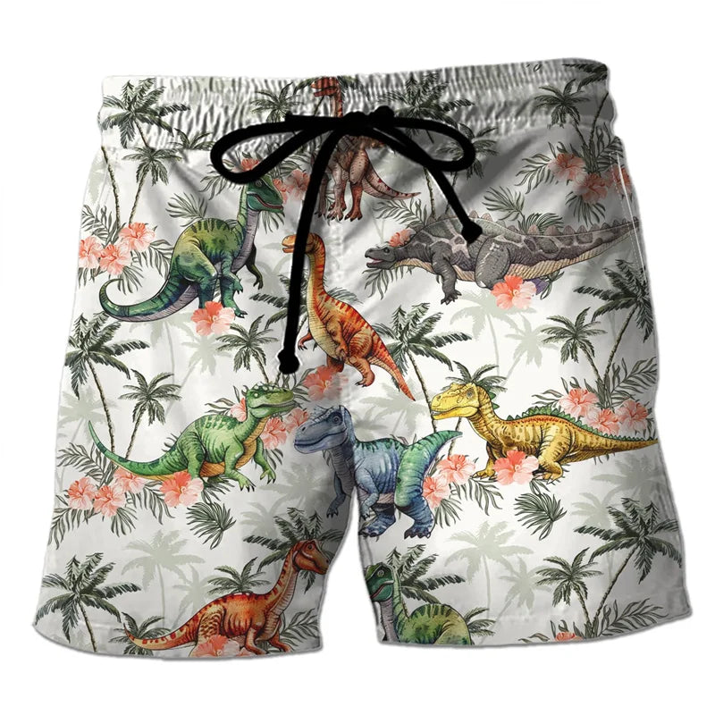 Funny 3D Printing Dinosaur Beach Shorts For Men Street Drawstring Swimming Trunks Men Summer Animal Pattern Surfboard Shorts
