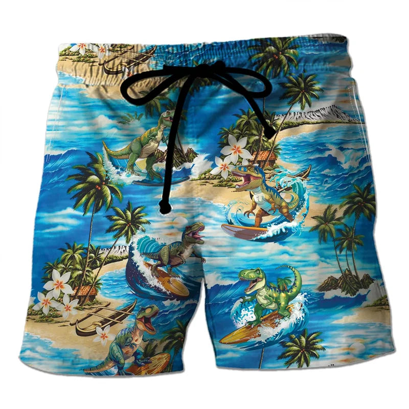 Funny 3D Printing Dinosaur Beach Shorts For Men Street Drawstring Swimming Trunks Men Summer Animal Pattern Surfboard Shorts