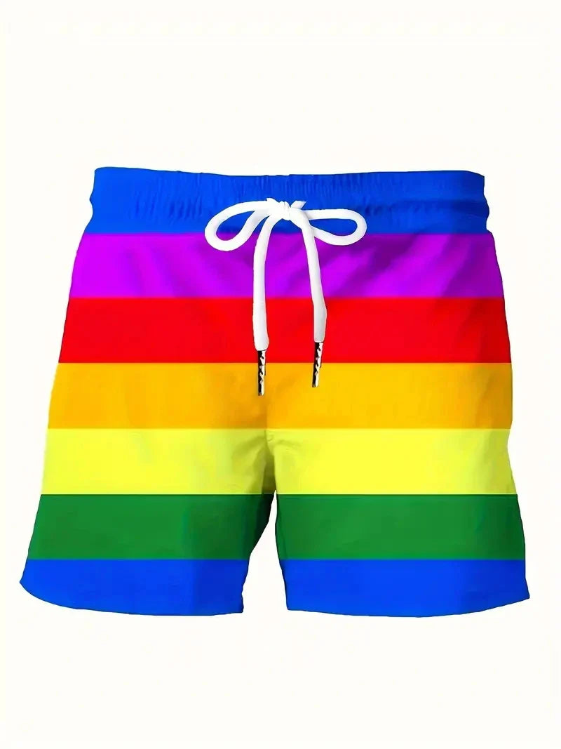3d Print Rainbow Graphic Short Pants For Men Fashion Street Fashion Breathable Colorful Beach Shorts Vacation Swim Trunks