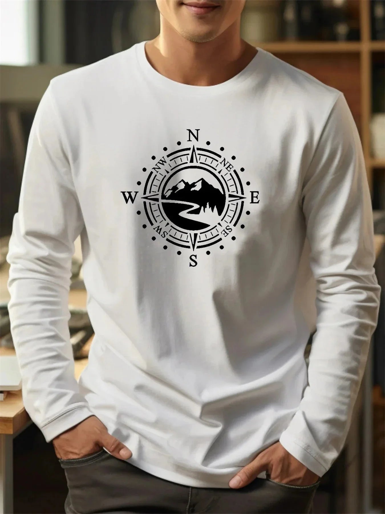 Men's Compass Pattern Printed T-shirt™