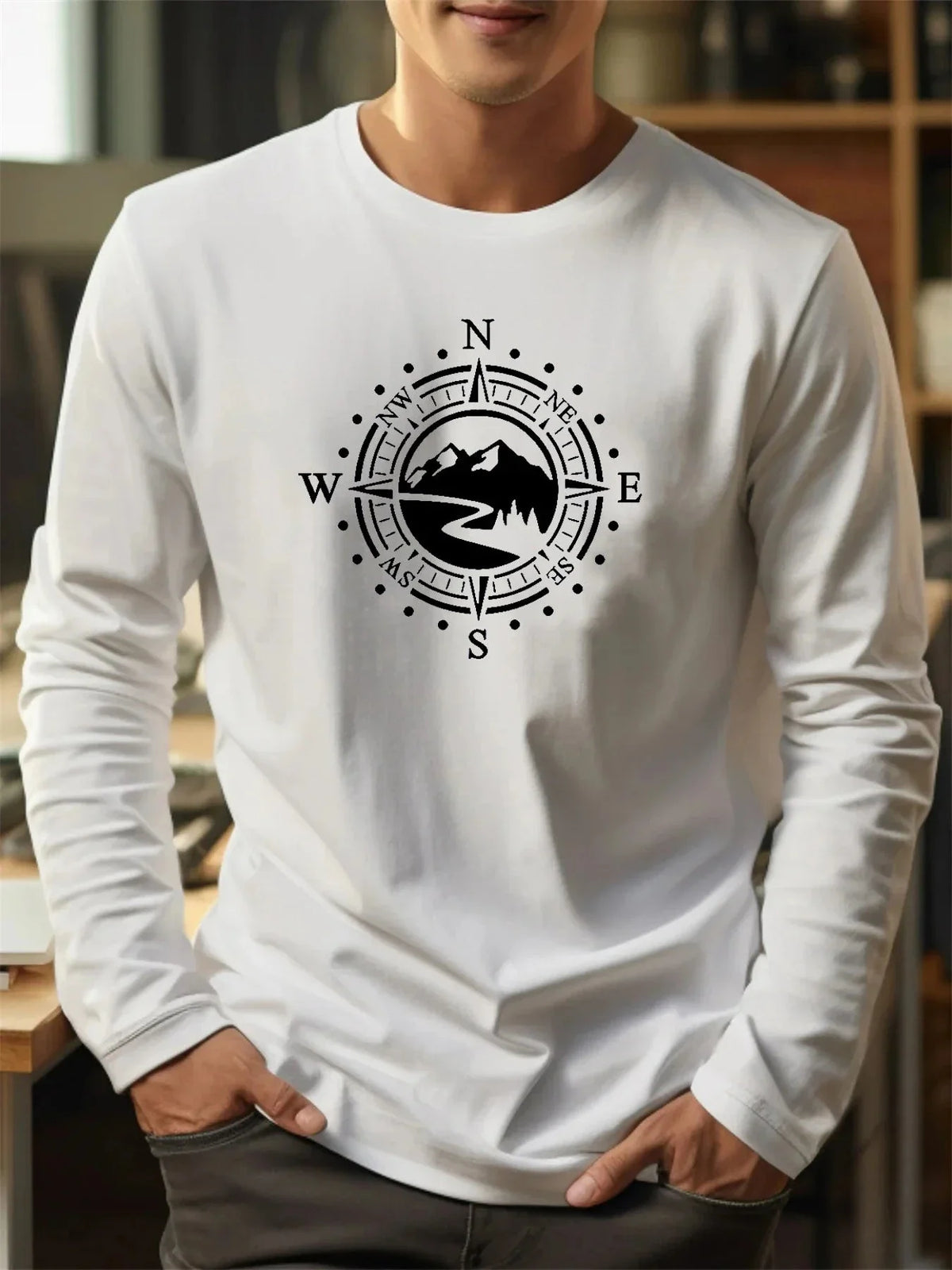 Men's Compass Pattern Printed T-shirt™