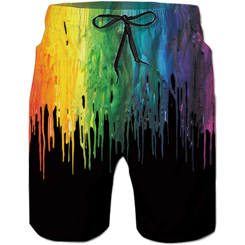 Paint & Animals Design Beach Shorts Pants Swimsuit Tropical Summer Casual Mens Swim Trunks 3D Print Board Shorts Cool Ice Shorts Pants