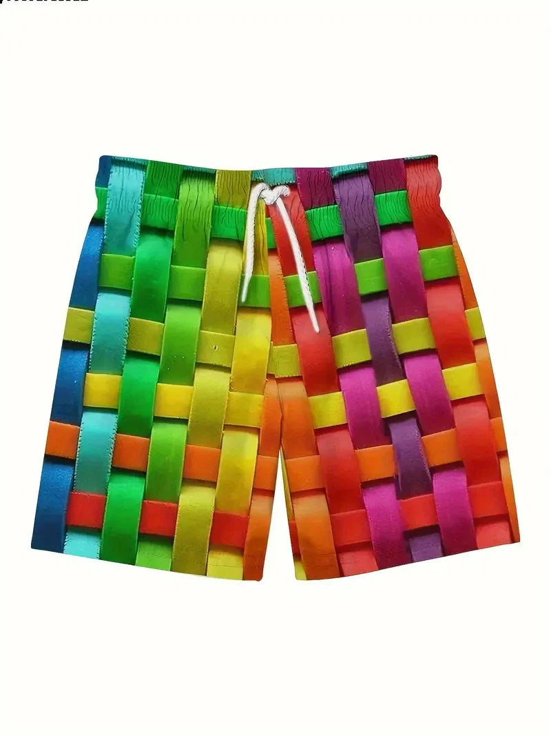 3d Print Rainbow Graphic Short Pants For Men Fashion Street Fashion Breathable Colorful Beach Shorts Vacation Swim Trunks