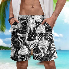 Funny Ice Cream Print Beach Designer Casual Men's Shorts Outdoor Leisure Drawstring Board Shorts Loose Shorts