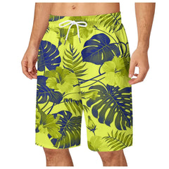 Men's Leaf Printed Sports Shorts Summer Cool Hawaiian 3D Printed Casual Swim Trunks Drawstring Surfboard Shorts