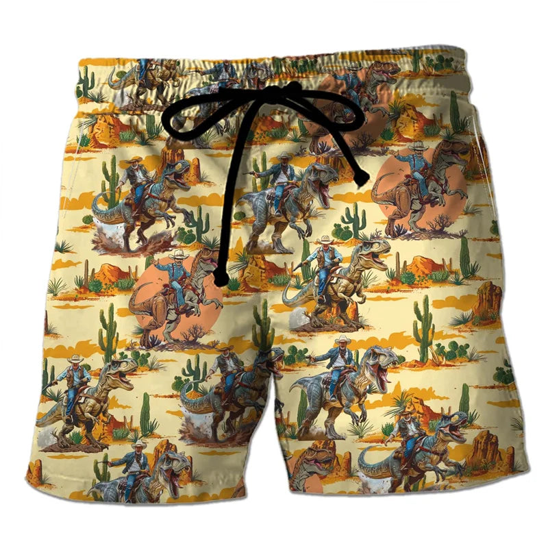 Funny 3D Printing Dinosaur Beach Shorts For Men Street Drawstring Swimming Trunks Men Summer Animal Pattern Surfboard Shorts
