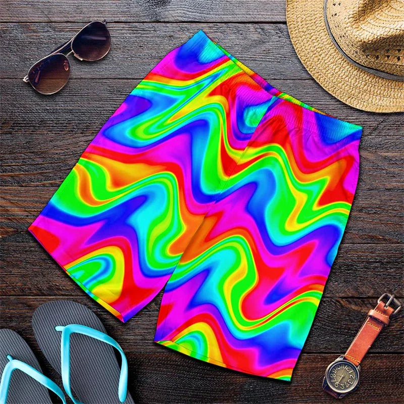 Rainbow Harajuku Short Pants Men 3D Printed Hawaii Swimsuit Trunks Summer Swimming Beach Shorts Breath Sport Gym Ice Shorts