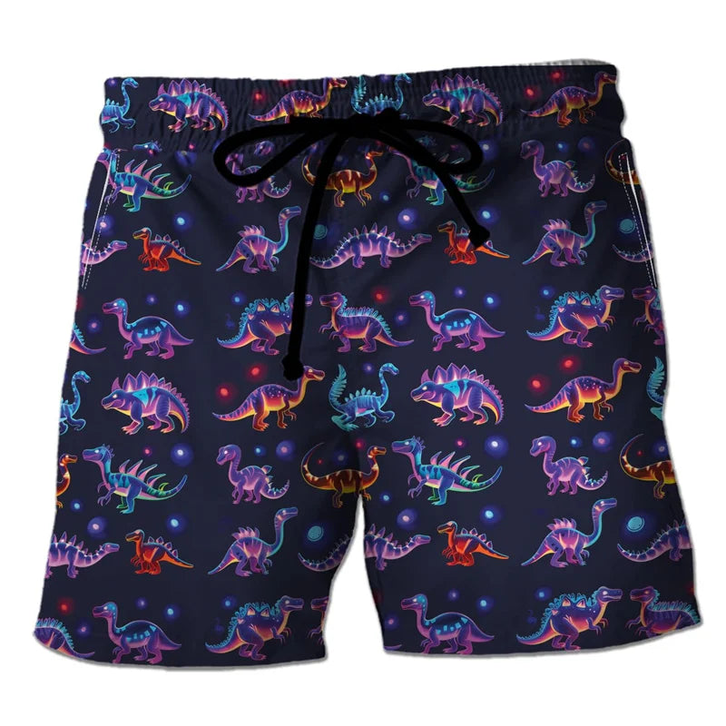 Funny 3D Printing Dinosaur Beach Shorts For Men Street Drawstring Swimming Trunks Men Summer Animal Pattern Surfboard Shorts
