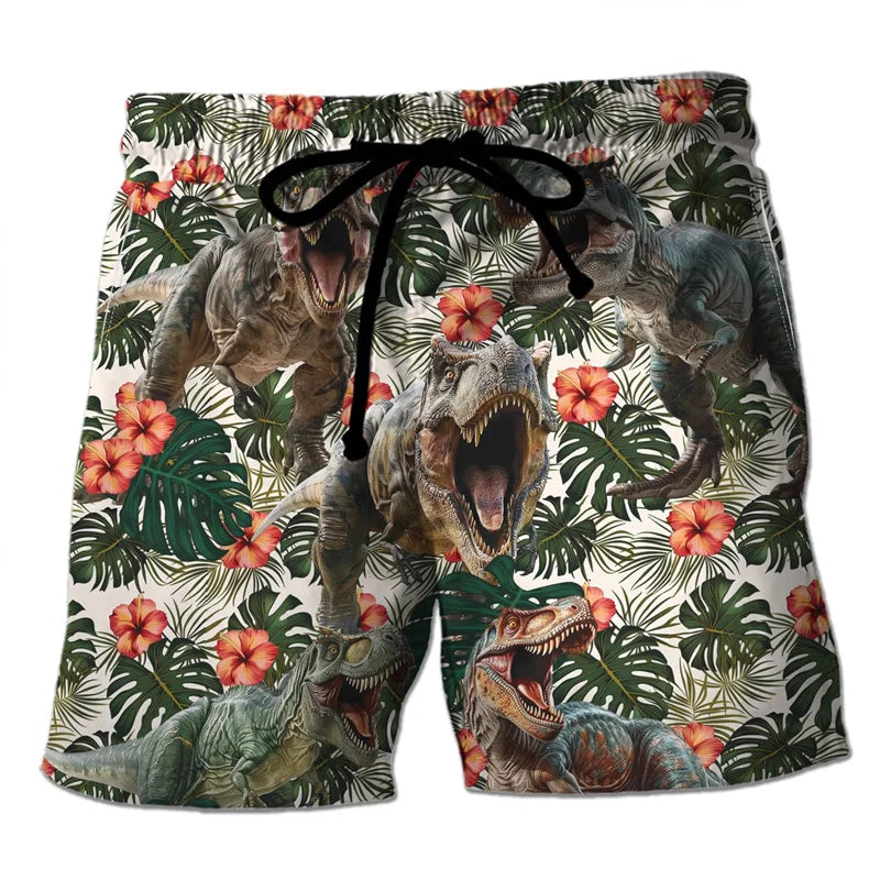 Funny 3D Printing Dinosaur Beach Shorts For Men Street Drawstring Swimming Trunks Men Summer Animal Pattern Surfboard Shorts