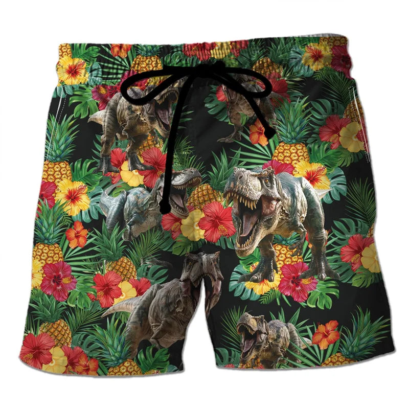 Funny 3D Printing Dinosaur Beach Shorts For Men Street Drawstring Swimming Trunks Men Summer Animal Pattern Surfboard Shorts