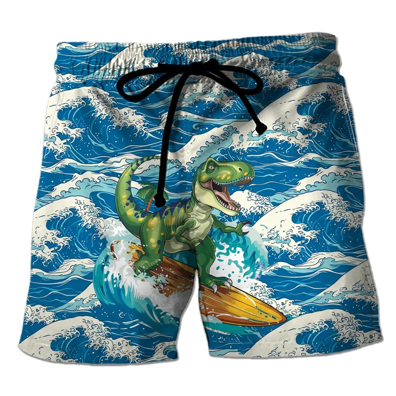 Funny 3D Printing Dinosaur Beach Shorts For Men Street Drawstring Swimming Trunks Men Summer Animal Pattern Surfboard Shorts