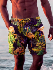 Men's Shorts Swim Trunks Drawstring Leaf Flamingo Graphics Quick Dry Short Casual Holiday Hawaiian Micro-elastic