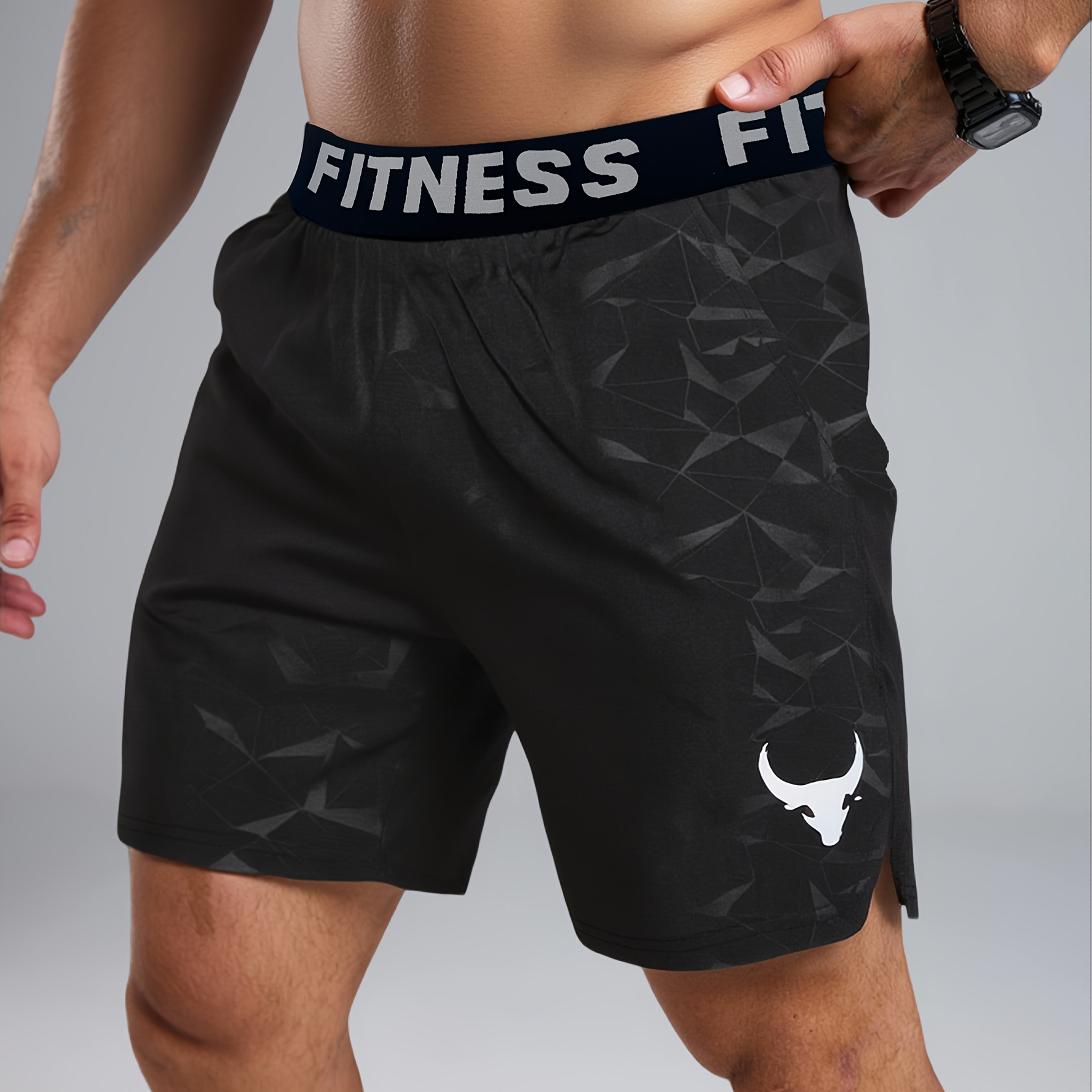 Men's Summer Casual Shorts - "Bull" Print with Pocket, Regular Fit