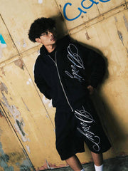 Men's Letter Print Hooded Sweatshirt and Shorts Set