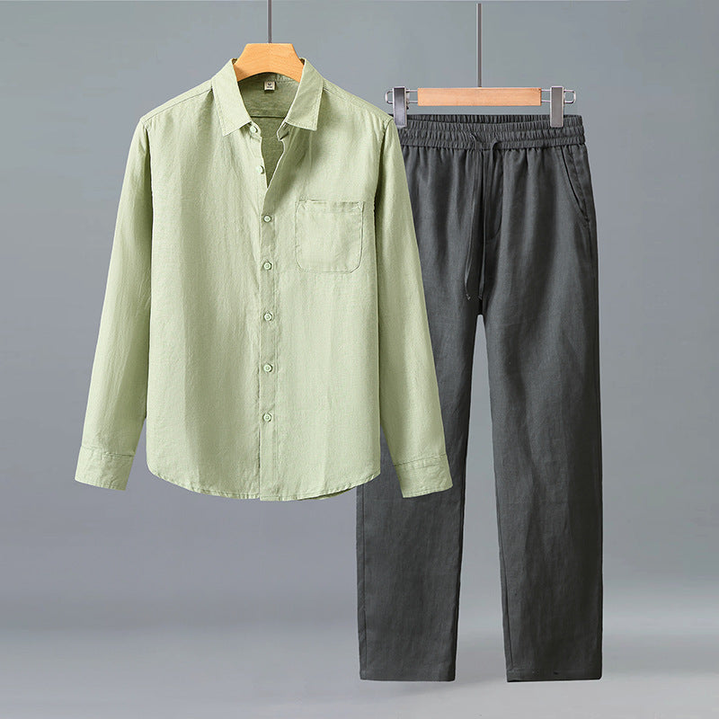 Men's Linen Casual Shirt and Trousers Set