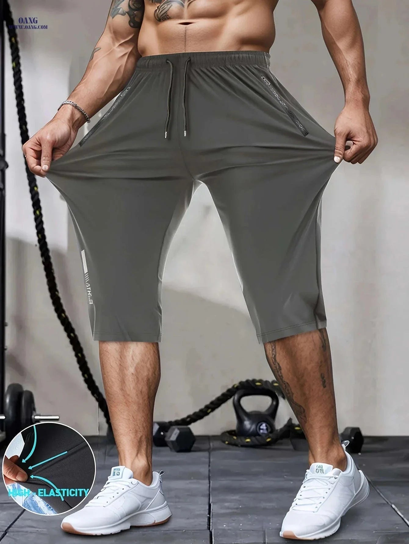 Gengyuan Men's Cool-Feel Sports Capri Pants - Lightweight & Quick-Drying