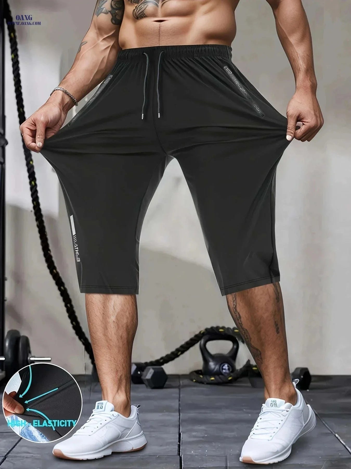 Gengyuan Men's Cool-Feel Sports Capri Pants - Lightweight & Quick-Drying