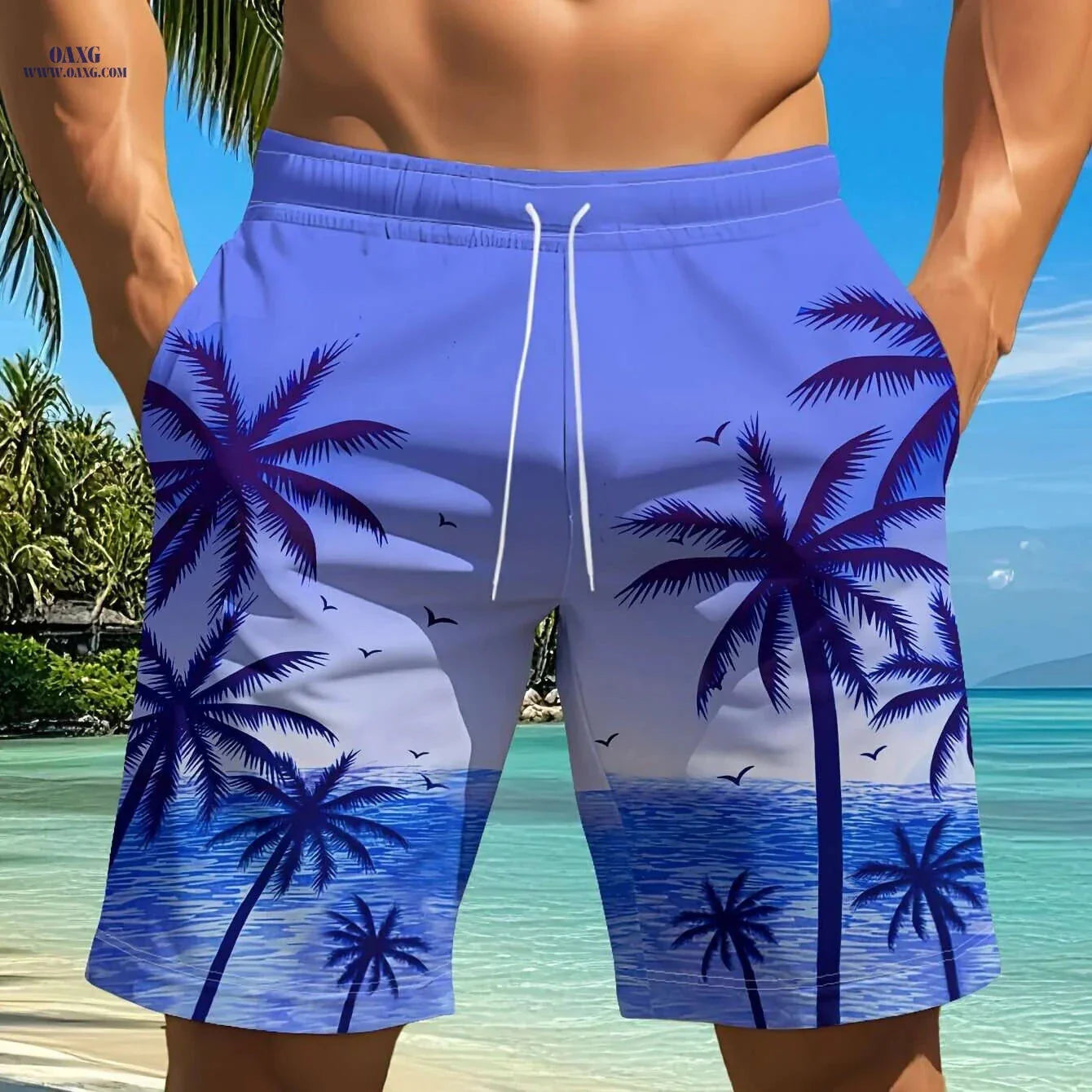 Hawaiian Tropical Palm Tree Shorts - Summer Casual Beachwear
