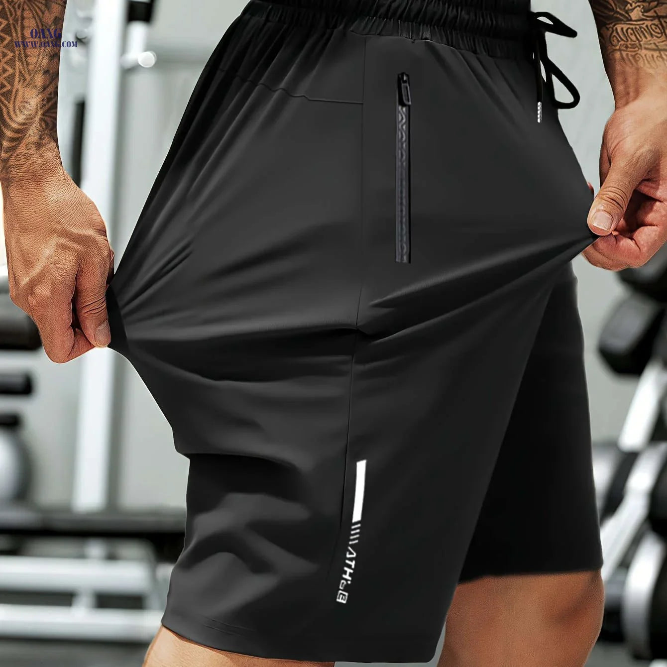 HIDKAT Men's Casual Sports Shorts - Elastic Drawstring & Zippered Pockets