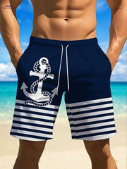 Men's 3D Anchor Print Beach Shorts - Quick-Dry and Casual Fit