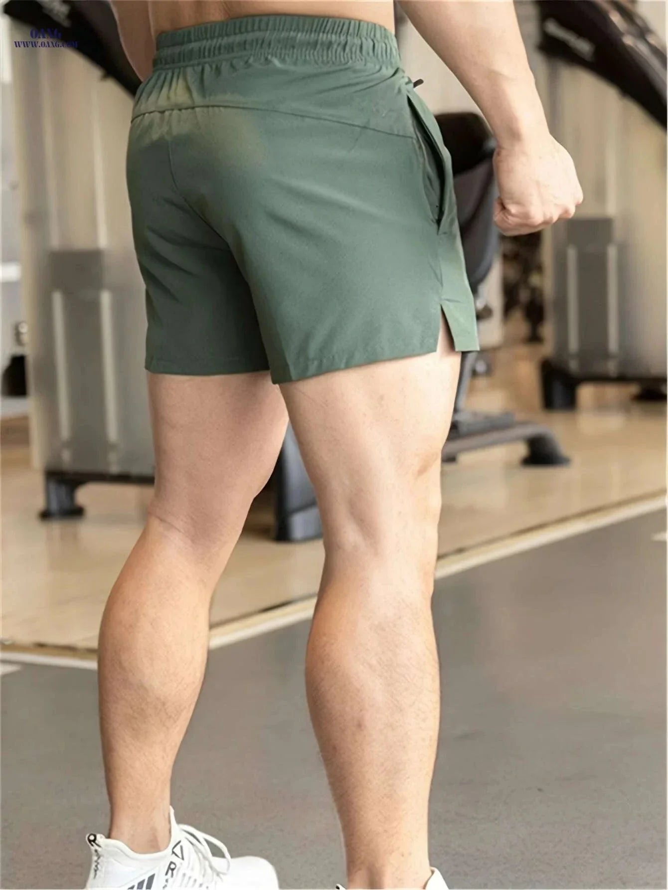 Men's Athletic Shorts "RUN" Print - Casual Drawstring, Green Gym Wear