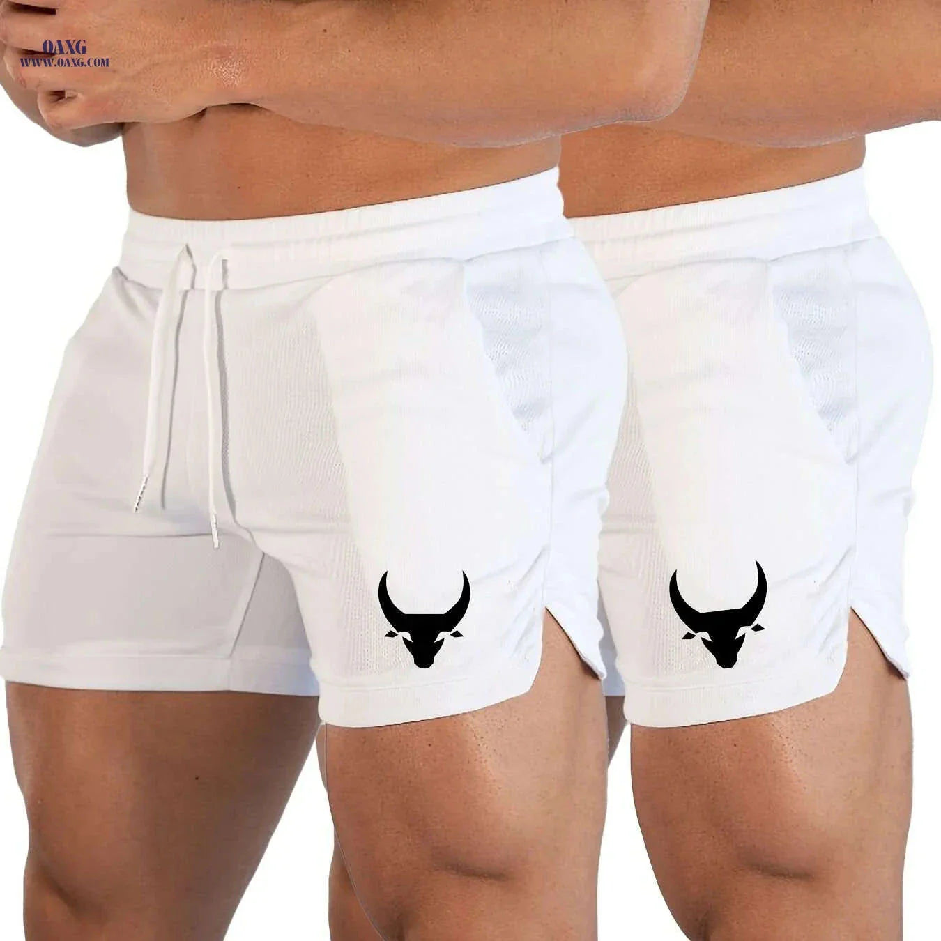 Men's Athletic Shorts - Stretchy Polyester with Calf Head Print
