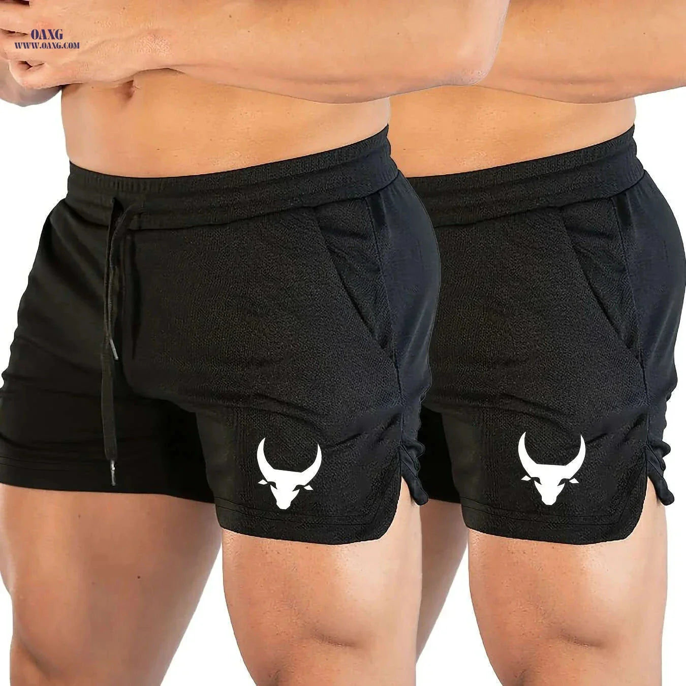 Men's Athletic Shorts - Stretchy Polyester with Calf Head Print