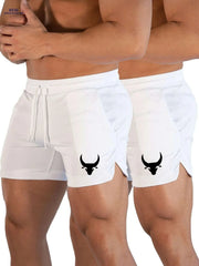 Men's Athletic Shorts - Stretchy Polyester with Calf Head Print