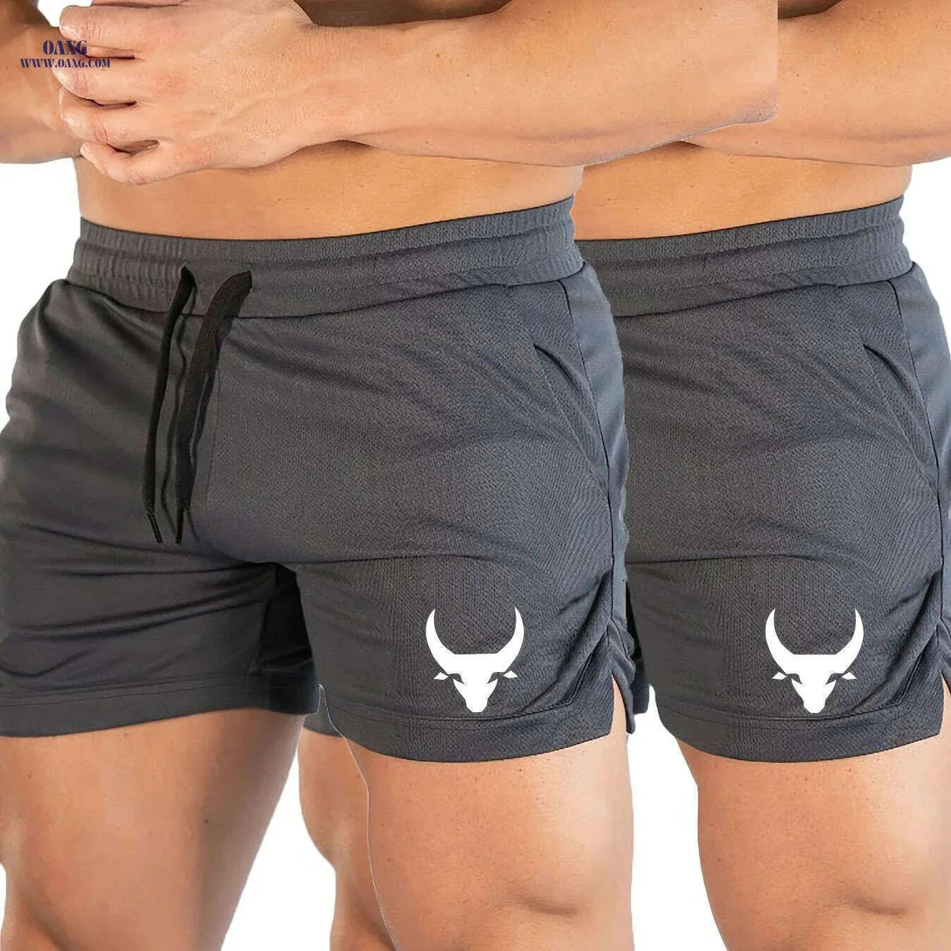 Men's Athletic Shorts - Stretchy Polyester with Calf Head Print