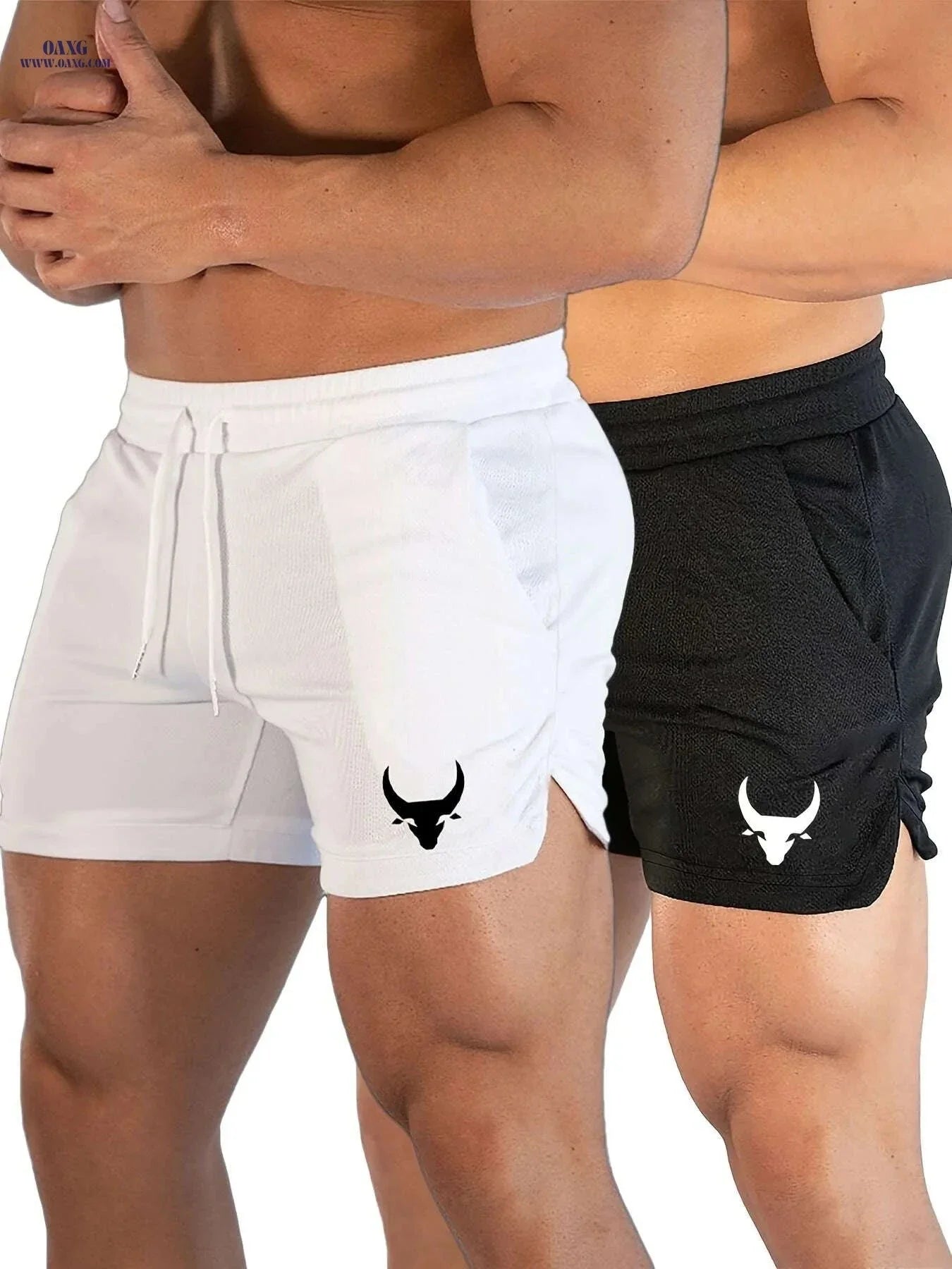 Men's Athletic Shorts - Stretchy Polyester with Calf Head Print